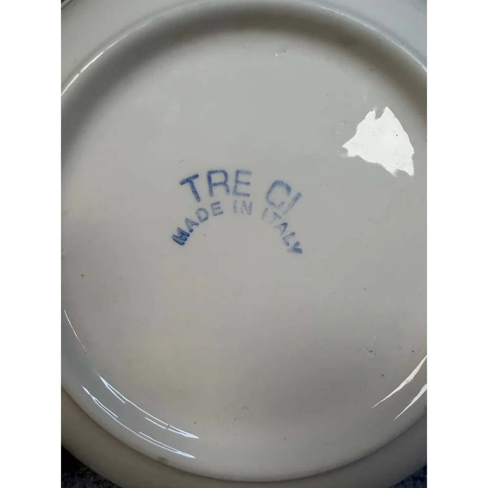 Tre Ci Italy Pasta Bowl Vintage Ceramic Blue White Gingham Wheat 11 Inch